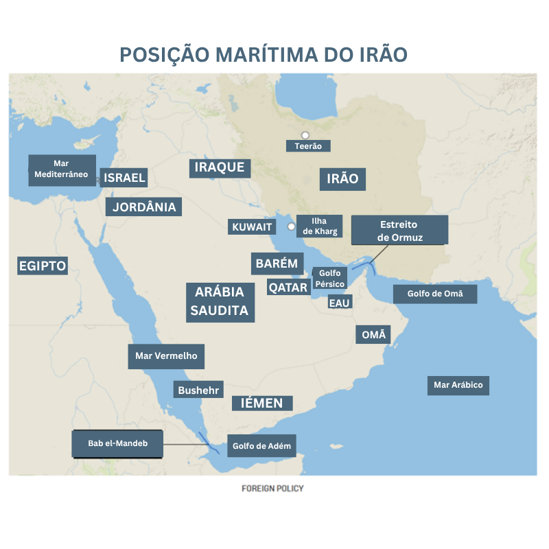 Mapa do posicionamento marítimo do Irão