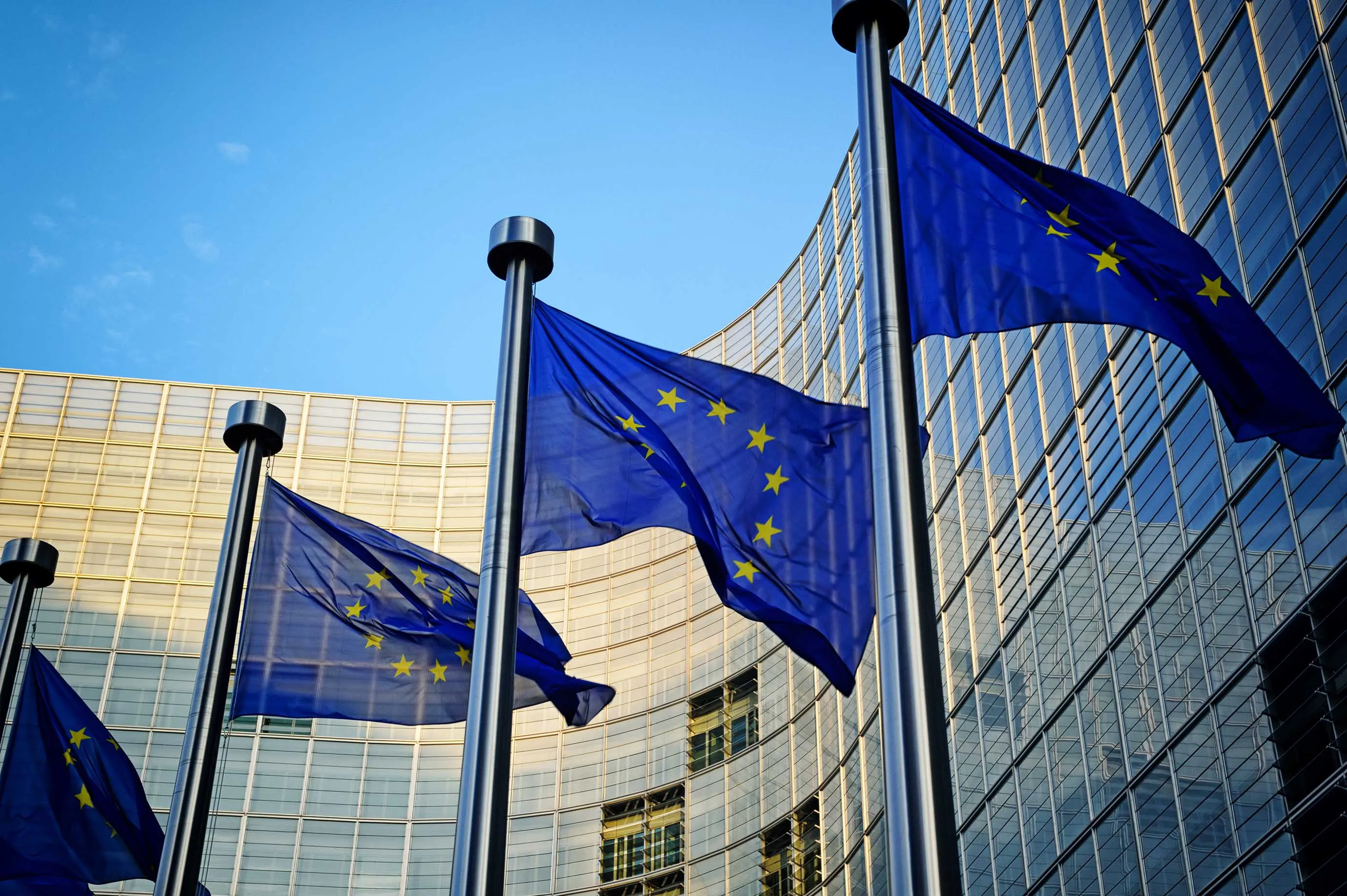 bandeiras europeias em frente a edifício