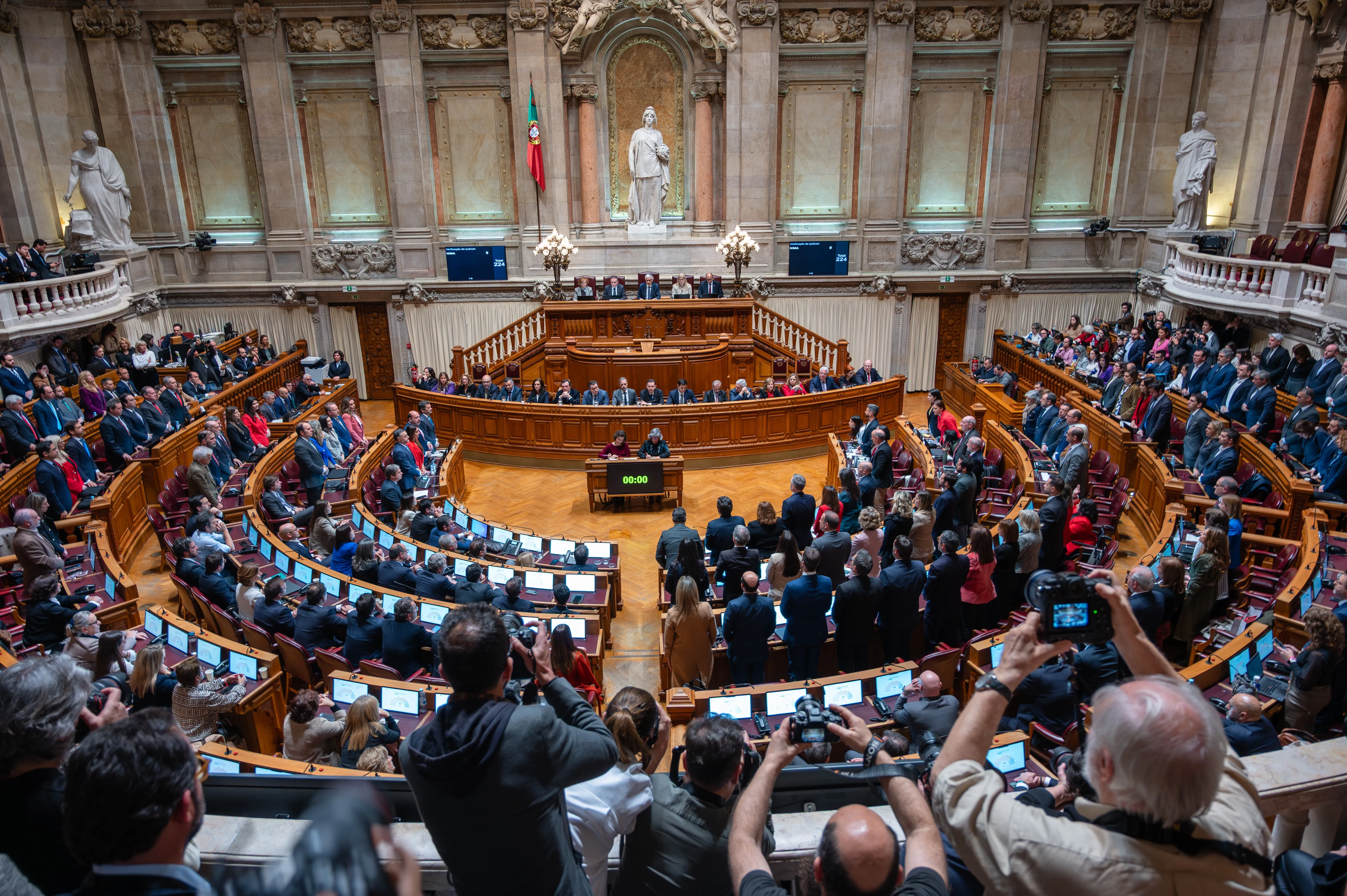 Imagem do interior da Assembleia da República, com vários ministros e grupos parlamentares. Créditos: shutterstock