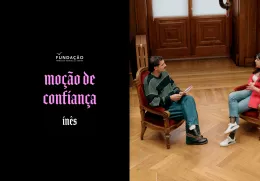 Imagem de Guilherme Geirinhas com Inês Sousa Real, durante as gravações da rúbrica «Moção de Confiança»