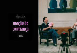 Imagem de Guilherme Geirinhas e de Luís Montenegro, durante a gravação da rúbrica «Moção de Confiança»