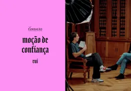 Imagem de Guilherme Geirinhas com Rui Tavares, durante a gravação da rúbrica «Moção de Confiança»