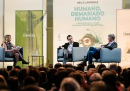 Imagem de Neil Lawrence com Bernardo Caldas e Marta Dhanis