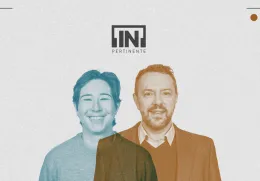 A humorista Luana do Bem ao lado do politólogo Pedro Magalhães, sobre um fundo cinzento, com os logotipos "Fundação Francisco Manuel dos Santos" e "[IN]Pertinente" ao centro.