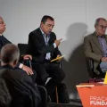 Imagem do debate da Praça da Fundação sobre cibersegurança e as ameaças virtuais com José Tribolet, António Gameiro Marques e Pedro Veiga. D/R