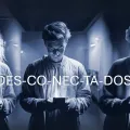 Imagem de três pessoas, de diferentes idades, a olhar para um smartphone.