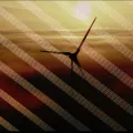 Imagem de uma ventoinha eólica sobreposta por uma imagem de vários painéis solares.