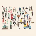 Imagem infográfica representando pessoas, de todas as idades e em diferentes atividades do dia a dia. Crédito: Fundação/Ana Laiseler