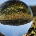 Imagem de uma bola de cristal, que reflete o mundo ao contrário. Crédito: Shutterstock.