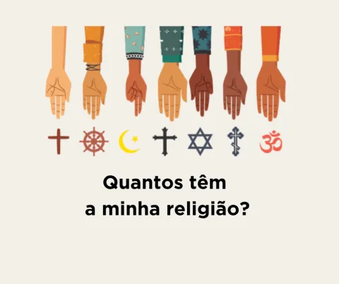 Imagem com ilustração de várias mãos que apontam para símbolos de diferentes religiões. Autoria: José Alves