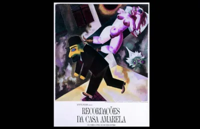 Imagem de um cartaz onde se vê um homem de chapéu de coco e se lê Recordações de Casa Amarela. D/R.