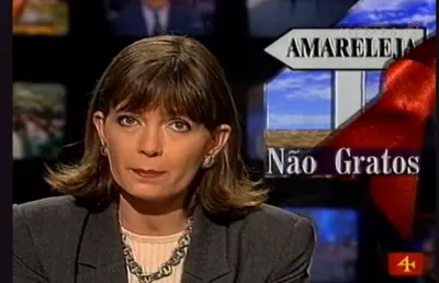 Imagem da emissão televisiva da TVI, em 1995, com uma apresentadora  do ojrnal noticioso. Crédito: TVI