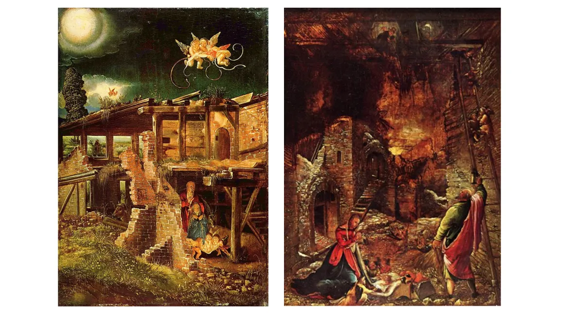 Imagem de duas pinturas da natividade de Albrecht Altdorfer