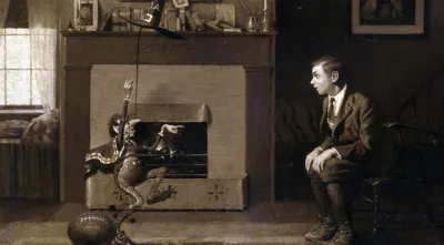 The Magic Foot-Ball, 1914. Em cima da lareira, Millet.