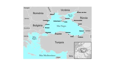 Mapa dos países e cidades com fronteira no Mar Negro