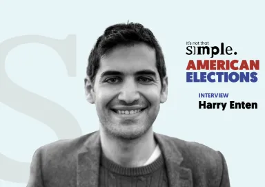 Retrato de Harry Enten com texto: "It's not that simple. AMERICAN ELECTIONS INTERVIEW".