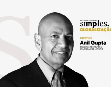 Retrato do professor Anil Gupta com o texto: "GLOBALIZAÇÃO ENTREVISTA."