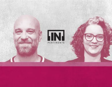 Imagem da dupla do [IN]Pertinente Sociedade, composta por Hugo van der Ding e Mónica Vieira