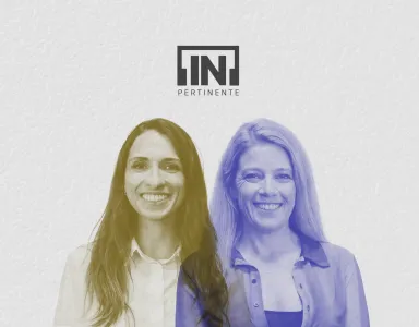 A comunicadora Filipa Galrão ao lado da neurologista Raquel Gil-Gouveia. No topo, ao centro, o logotipo "[IN]Pertinente".