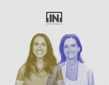 Duas mulheres sorridentes com dois logotipos no meio delas: "Fundação" e "[IN]Pertinente". DR