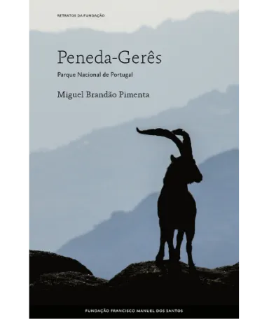 Capa do livro «Peneda-Gerês, Parque Nacional de Portugal», de uma cabra-montês no meio das montanhas.