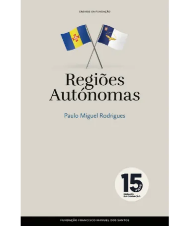 Capa de um livro da Fundação. Ao centro, as bandeiras das regiões autónomas da Madeira e dos Açores.