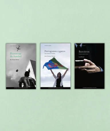 Capas dos três novos livros da Fundação, destacadas num fundo verde.