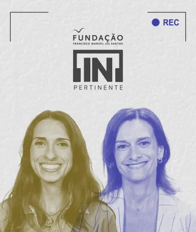 Duas mulheres sorridentes com dois logotipos no meio delas: "Fundação" e "[IN]Pertinente". DR