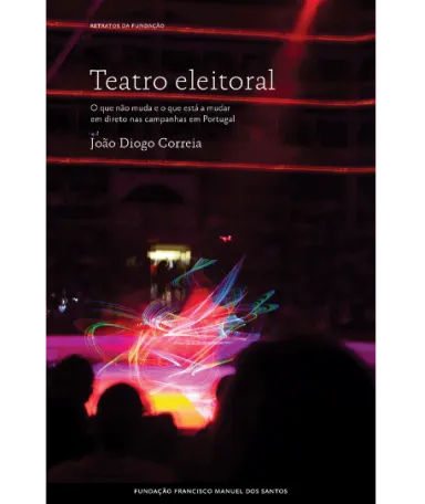 Capa de um livro que mostra um palco iluminado com luzes coloridas, visto por uma plateia em silhueta.