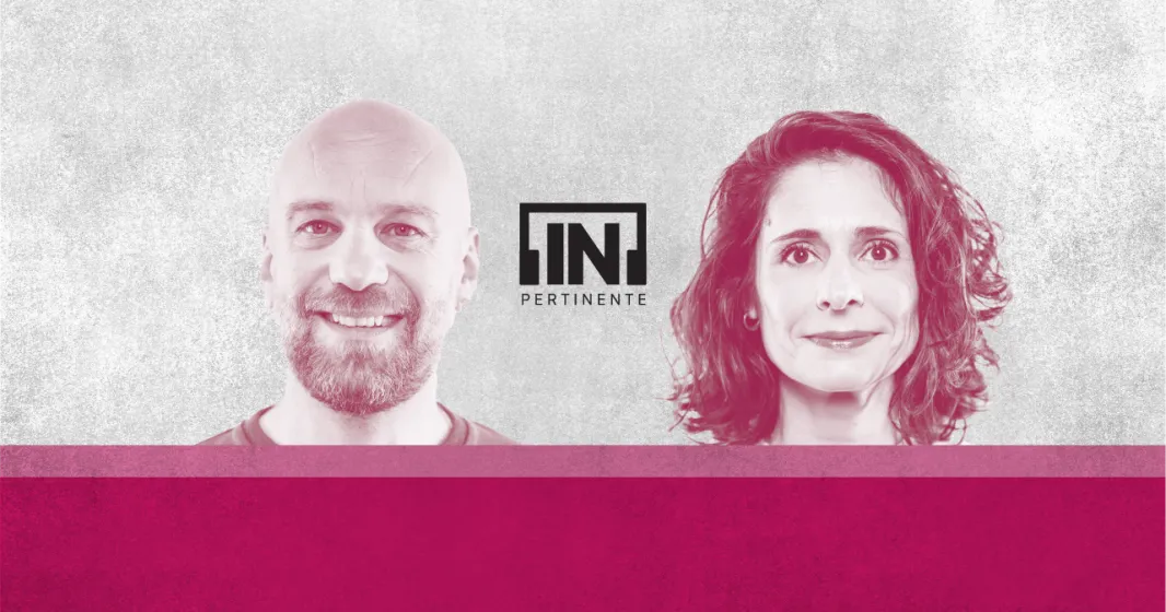 Imagem da dupla do [IN]Pertinente Sociedade, composta por Hugo van der Ding e Alda Azevedo