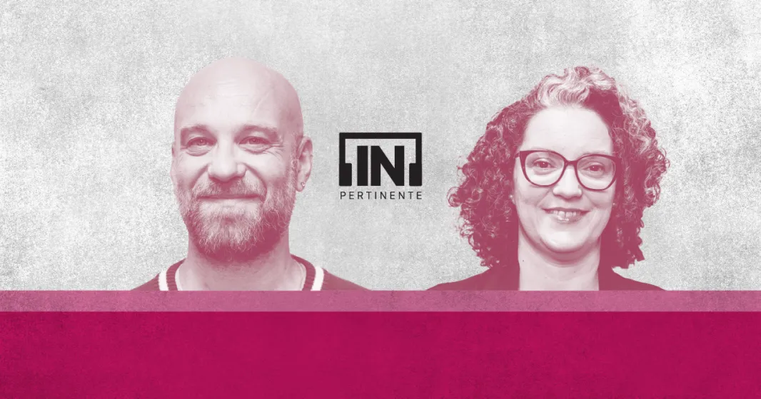 Imagem da dupla do [IN]Pertinente Sociedade, composta por Hugo van der Ding e Mónica Vieira