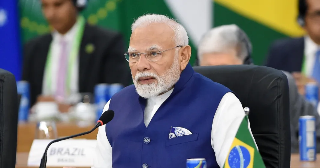 Imagem do primeiro-ministro indiano Narendra Modi, durante a cimeira do G20, no Brasil, em 2024. Crédito: Shutterstock