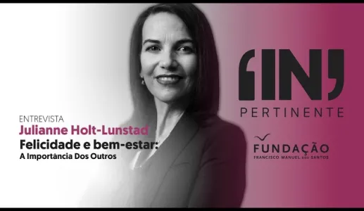 Retrato de Julianne Holt-Lunstad com texto: "Entrevista - Felicidade e bem-estar: A Importância dos Outros."