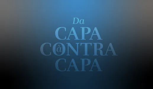 Texto "DA CAPA À CONTRACAPA" sobre um fundo azul escuro gradiente.