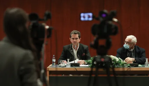 Imagem do pedopsiquiatra Pedro Strecht durante a apresentação da Comissão que investigou os abusos de menores na Igreja Católica. @Agência Lusa