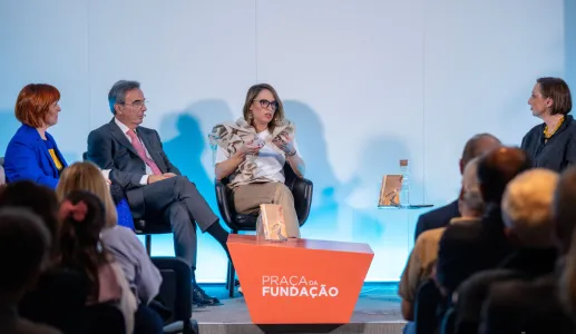 Imagem do debate sobre o poder das marcas portuguesas com Margarida Vaqueiro Lopes, Graça Martins e Francisco Carvalheira. D/R