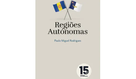 Capa de um livro da Fundação. Ao centro, as bandeiras das regiões autónomas da Madeira e dos Açores.