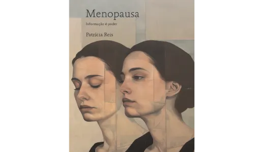 Capa do livro “Menopausa, Informação é poder", com duas mulheres de perfil retratadas.