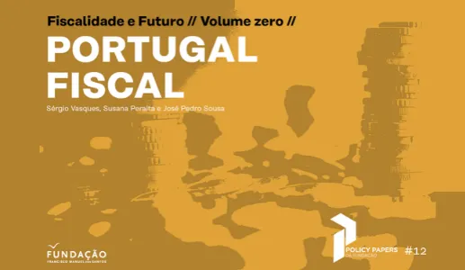 Capa do estudo "Portugal Fiscal" ilustrada com montes de moedas a bege.