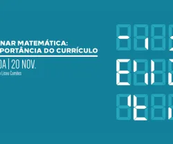 Imagem com texto: "ENSINAR MATEMÁTICA: A IMPORTÂNCIA DO CURRÍCULO - LISBOA | 20 NOV." Fundo azul.