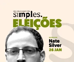 Imagem em tons claros com texto: "Isto não é assim tão simples. ELEIÇÕES. ENTREVISTA Nate Silver 26 JAN."