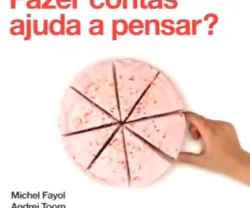 Um bolo rosa, cortado em fatias. Uma mão a segurar uma delas. Texto "Fazer contas ajuda a pensar?".