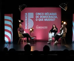 Imagem do debate «E Depois da Revolução: Democracia e Igualdade de Género», com Guilherme Geirinhas, Maria Castello Branco e Mariana Esteves