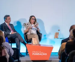 Imagem do debate sobre o poder das marcas portuguesas com Margarida Vaqueiro Lopes, Graça Martins e Francisco Carvalheira. D/R