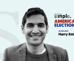 Retrato de Harry Enten com texto: "It's not that simple. AMERICAN ELECTIONS INTERVIEW".