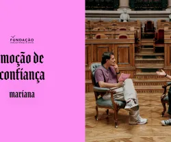 Imagem de Guilherme Geirinhas com Mariana Mortágua, durante a gravação da rúbrica Moção da Confiança