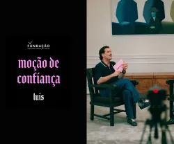Imagem de Guilherme Geirinhas e de Luís Montenegro, durante a gravação da rúbrica «Moção de Confiança»