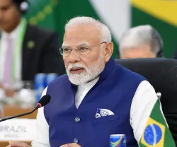 Imagem do primeiro-ministro indiano Narendra Modi, durante a cimeira do G20, no Brasil, em 2024. Crédito: Shutterstock