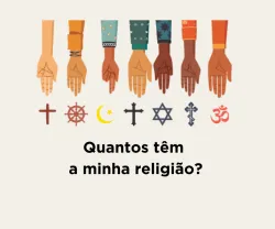 Imagem com ilustração de várias mãos que apontam para símbolos de diferentes religiões. Autoria: José Alves