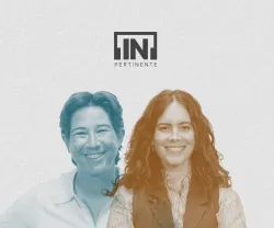 Duas mulheres sorridentes. Por cima, os logotipos do podcast "[IN]PERTINENTE" e da "Fundação".